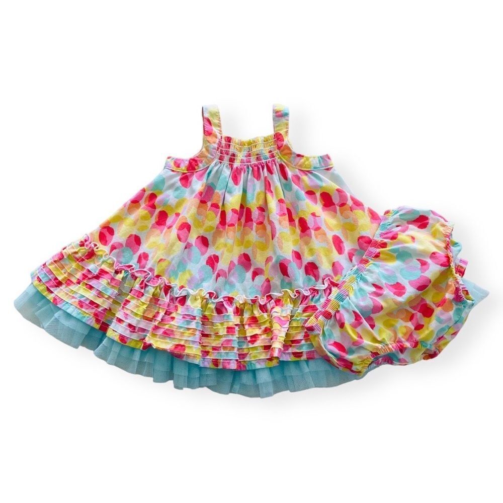 Cherokee Baby Girls Pink, Blue & Yellow Sleeveless Dress Size 12 Months
